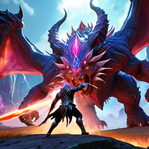 **Aion rare item drop**: A fierce warrior battling a massive, fantastical monster in a vibrant Aion landscape, with a shimmering rare item highlighted mid-drop.